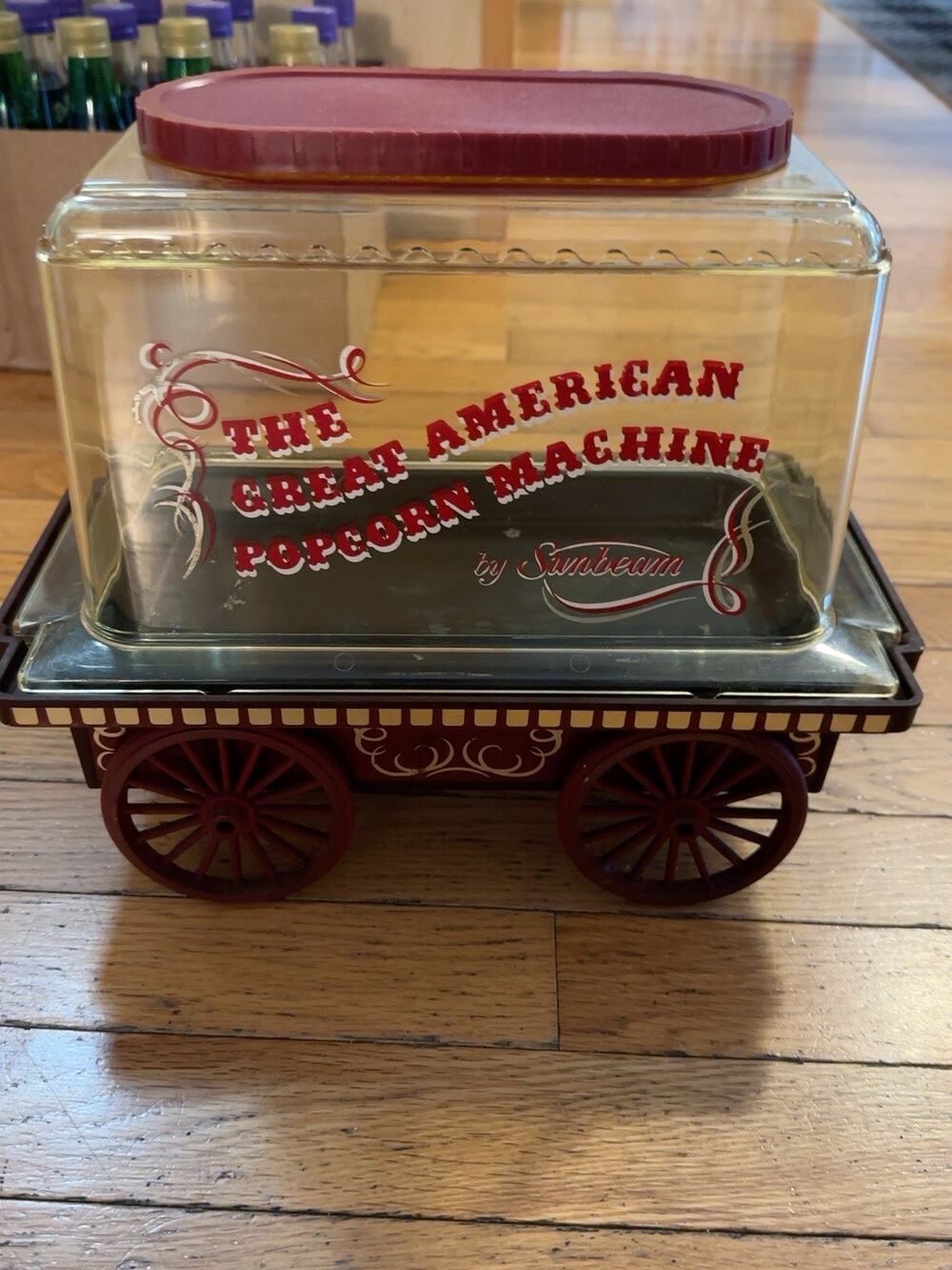 Vintage 1970s Sunbeam Great American Popcorn Machine Wagon Popper Retro Red